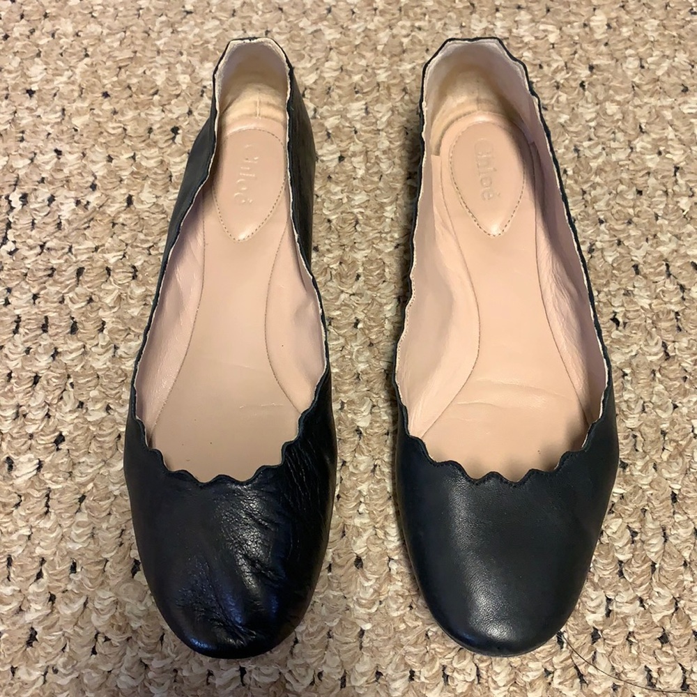 Chloe scallop ballerina flats. Size 38 1/2. Black